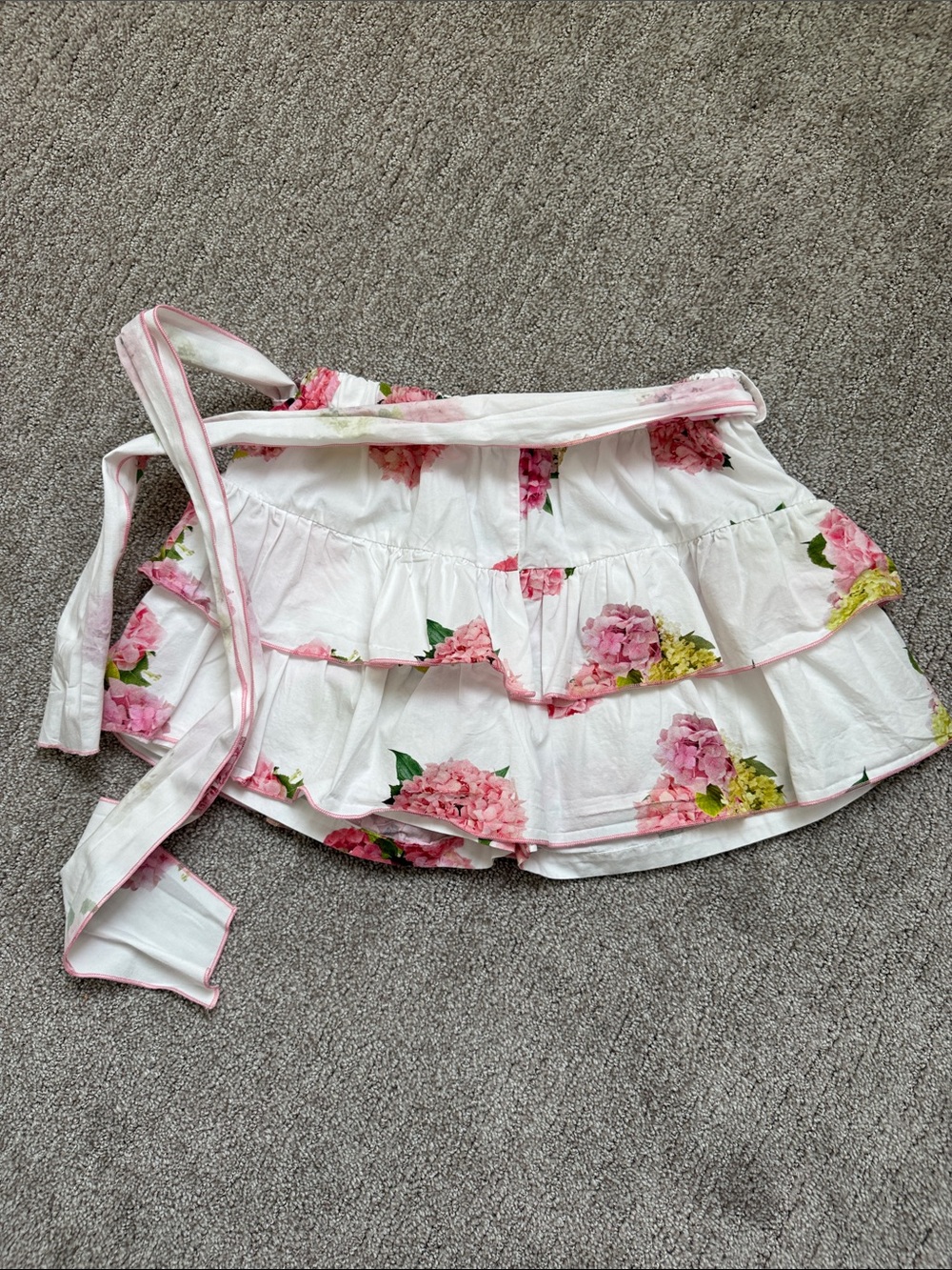Girls Floral Ruffle skirt- White with Pink Hydrangea Print.